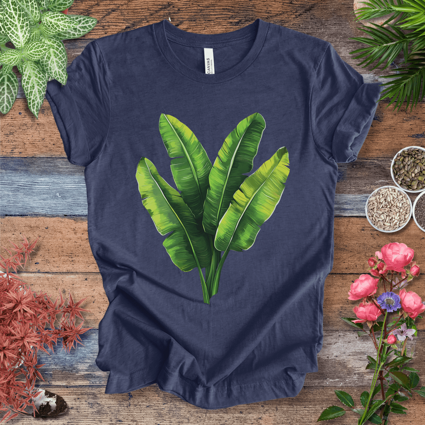 Printify T-Shirt Heather Navy / S Tropical Banana Leaves T-Shirt