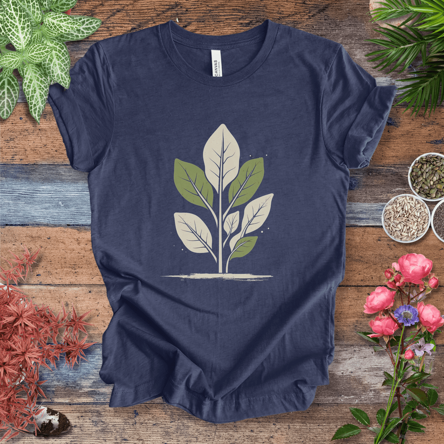Printify T-Shirt Heather Navy / S Vintage Minimalist Fiddle Leaf T-Shirt