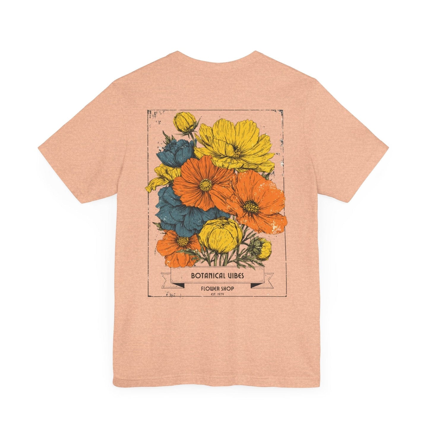 Printify T-Shirt Heather Peach / S Botanical Vibes Flower Shop Tee | Vintage Floral Back Print T-Shirt