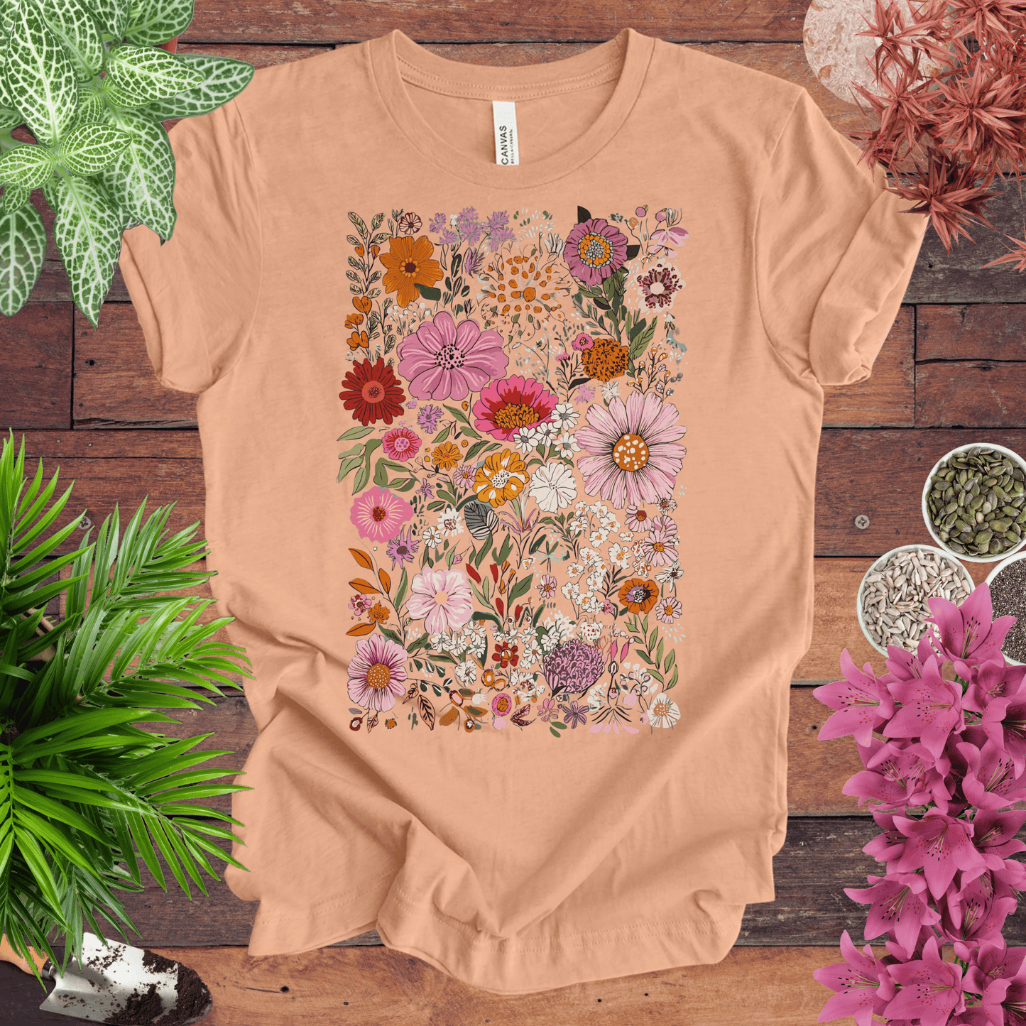 Printify T-Shirt Heather Peach / S Colorful Wildflower Garden T-Shirt