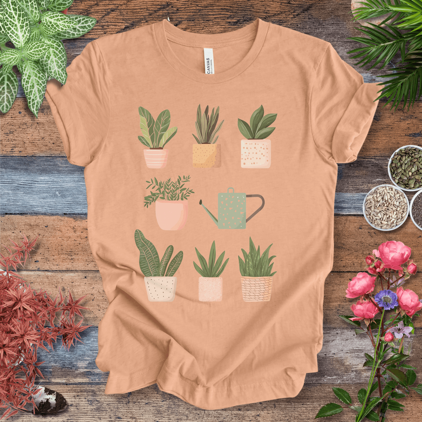 Printify T-Shirt Heather Peach / S Cute Potted Plant Collection Minimalist T-Shirt