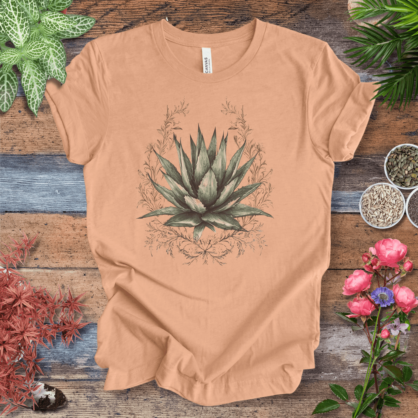 Printify T-Shirt Heather Peach / S Elegant Agave Frame T-Shirt