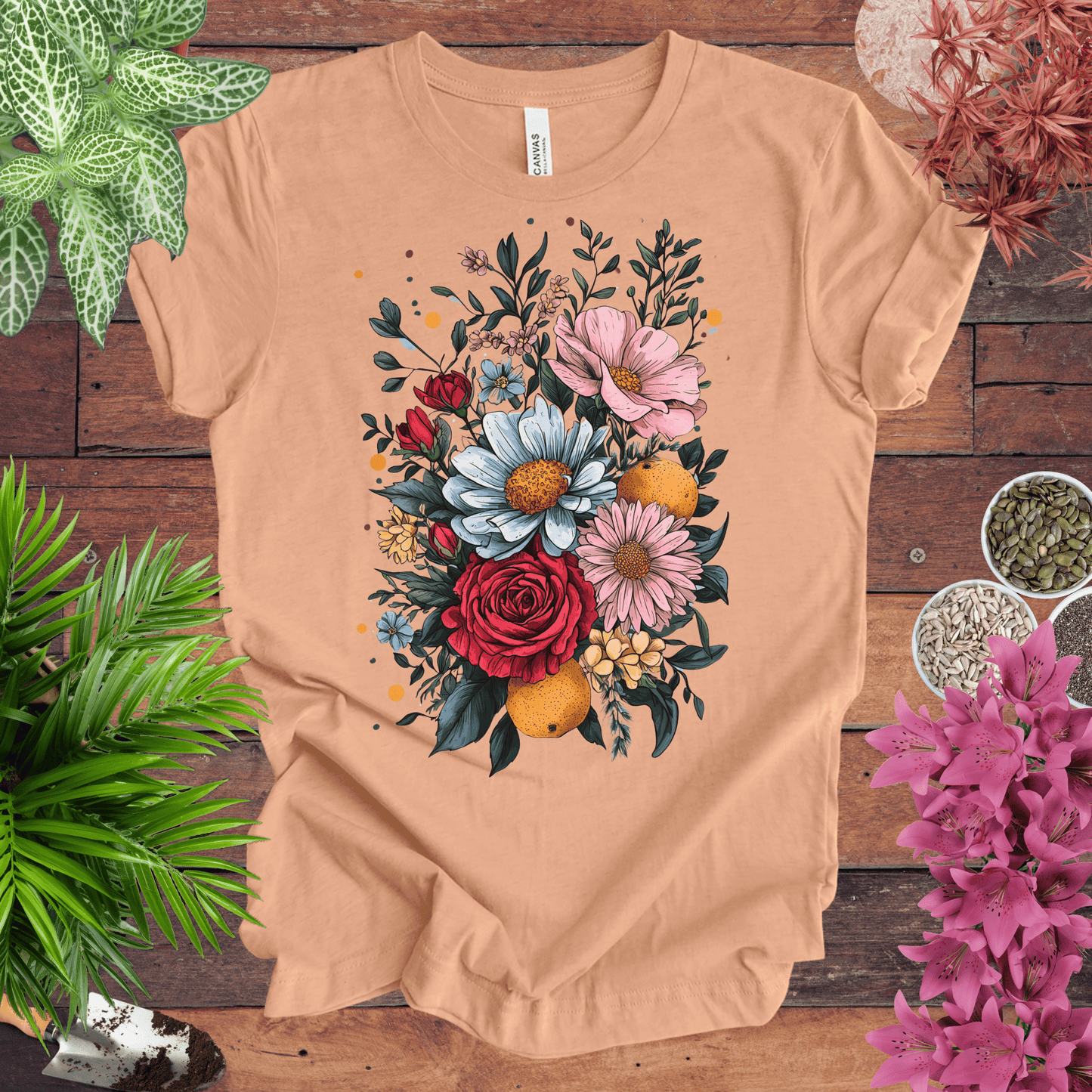 Printify T-Shirt Heather Peach / S Elegant Floral Citrus Arrangement T-Shirt