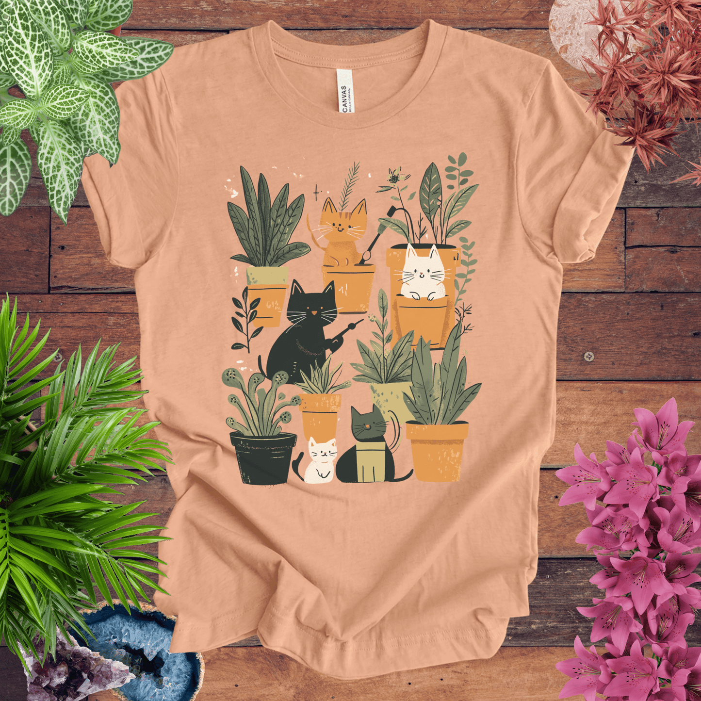 Printify T-Shirt Heather Peach / S Feline Green Thumb T-Shirt