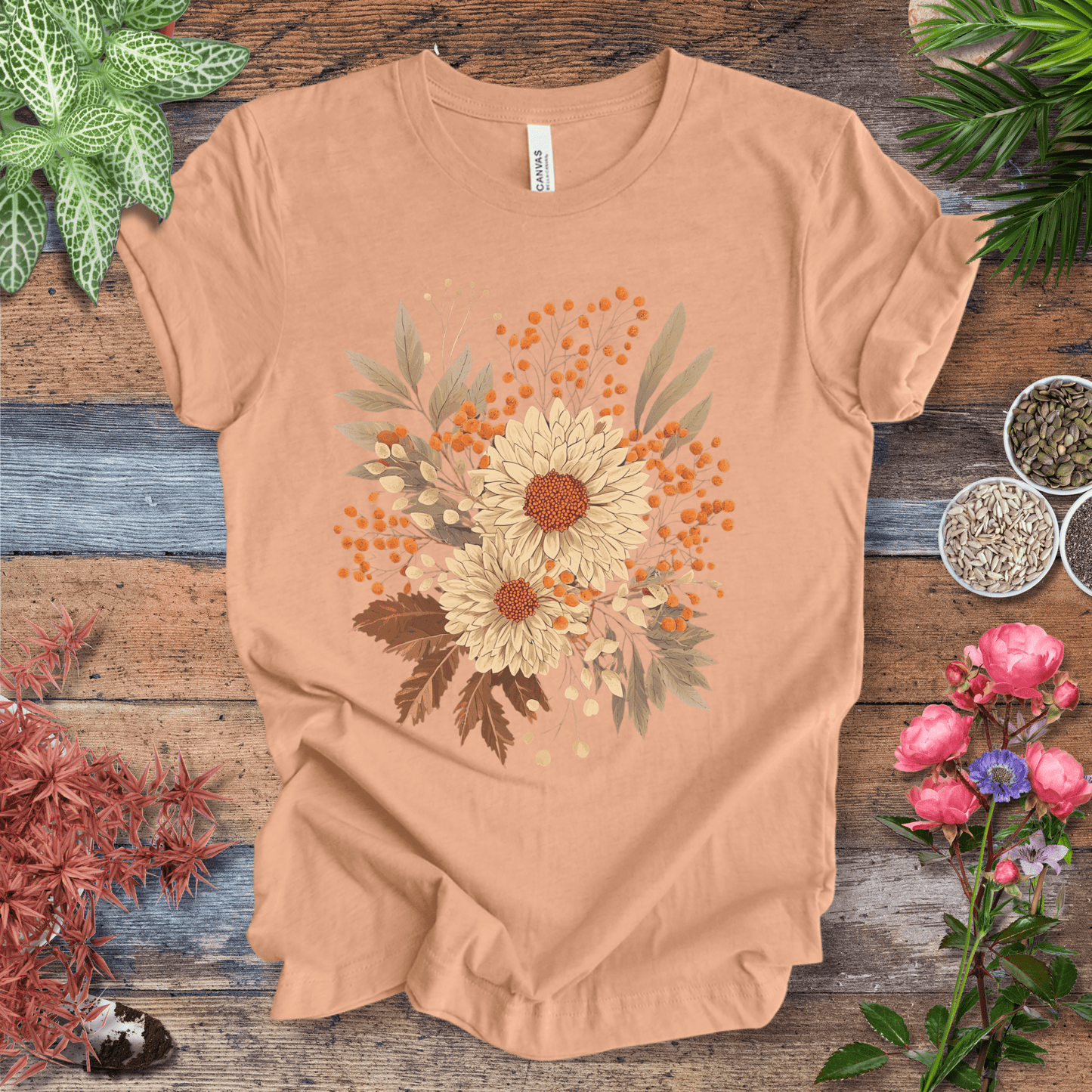 Printify T-Shirt Heather Peach / S Garden Blooms Floral T-Shirt