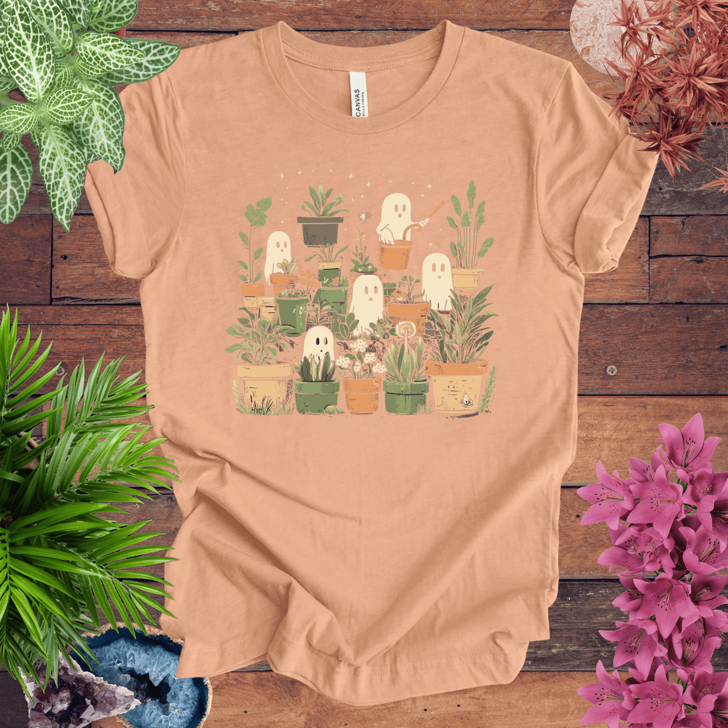 Printify T-Shirt Heather Peach / S Ghostly Greenery T-Shirt