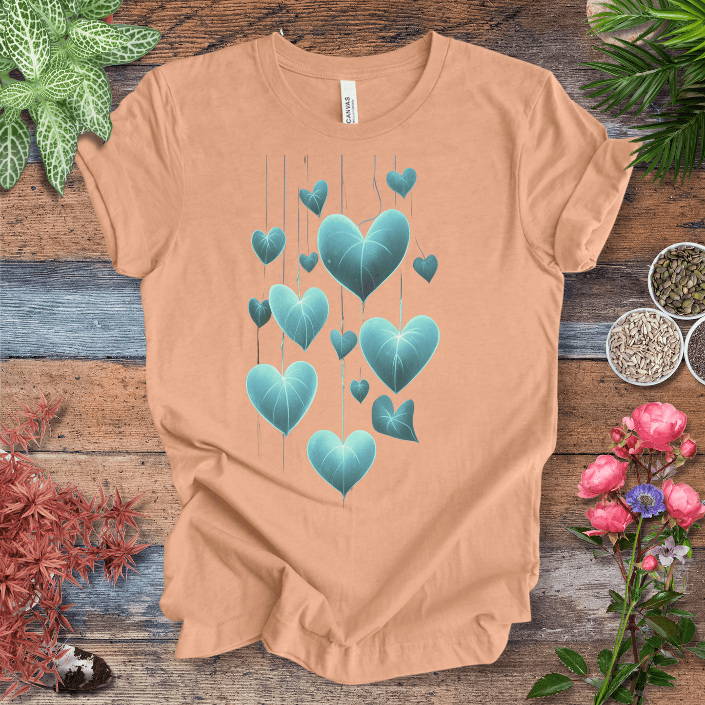 Printify T-Shirt Heather Peach / S Glowing Heartleaf Philodendron Plant Lover T-Shirt