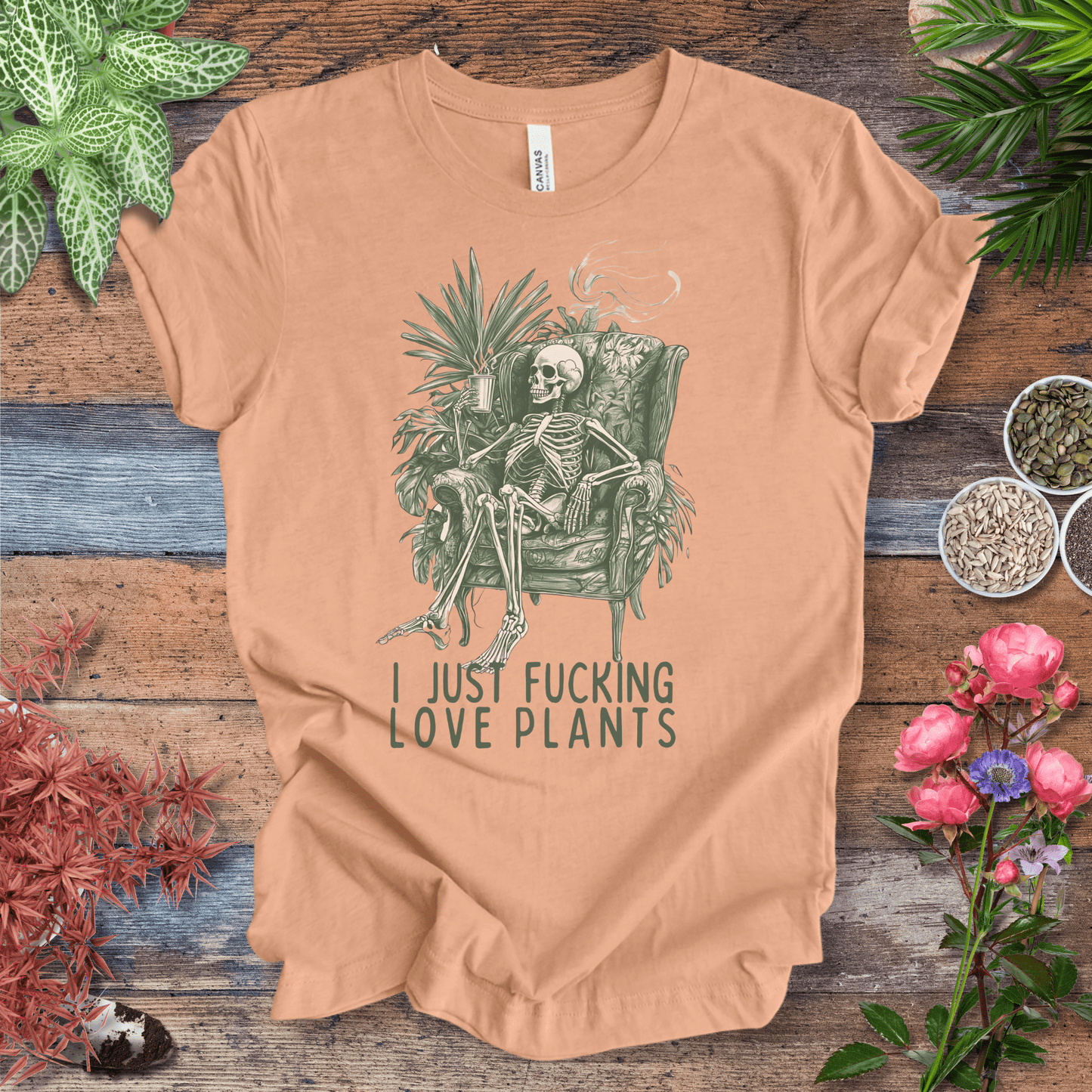 Printify T-Shirt Heather Peach / S I Just Love Plants Skeleton T-Shirt