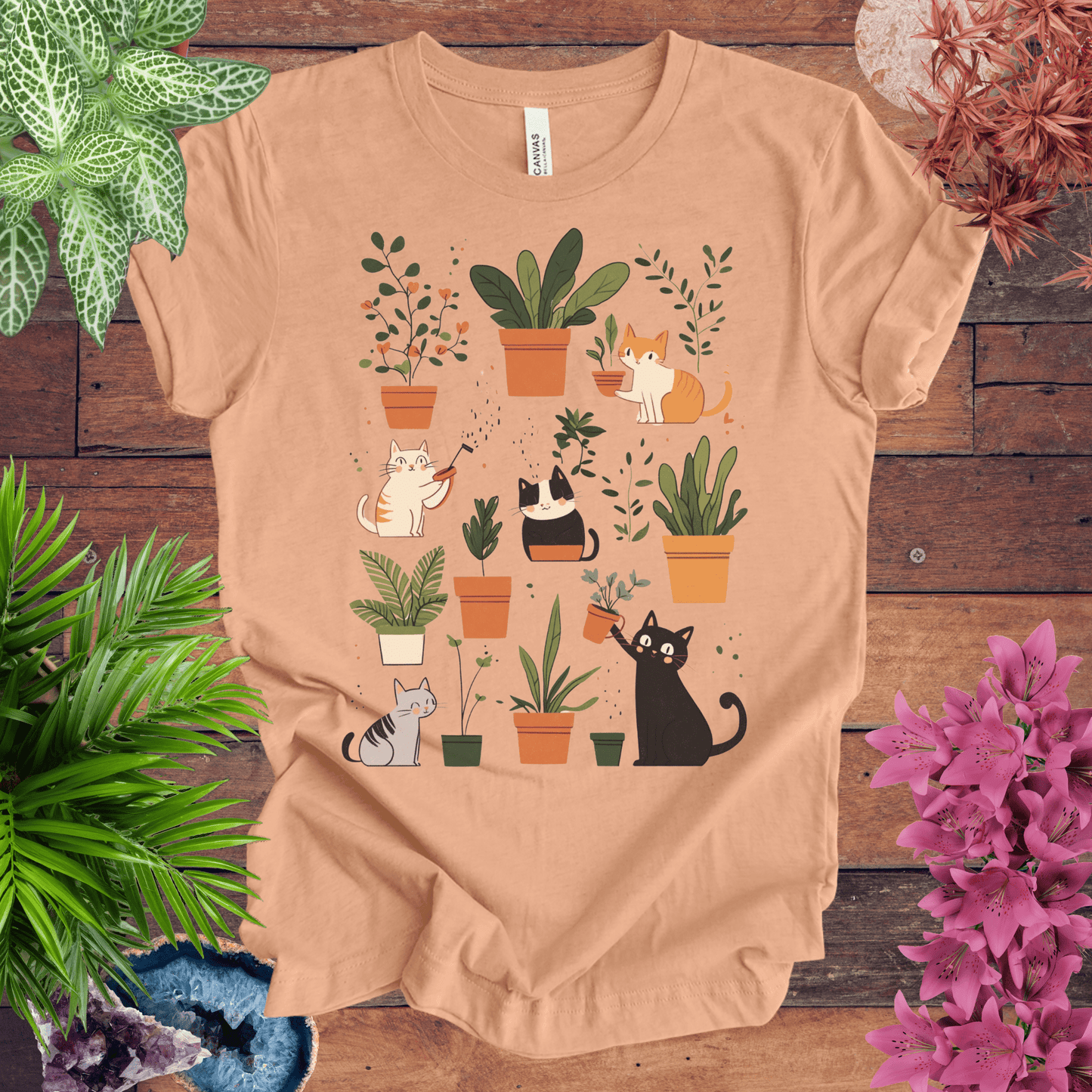 Printify T-Shirt Heather Peach / S Kittens Tending Their Garden T-Shirt