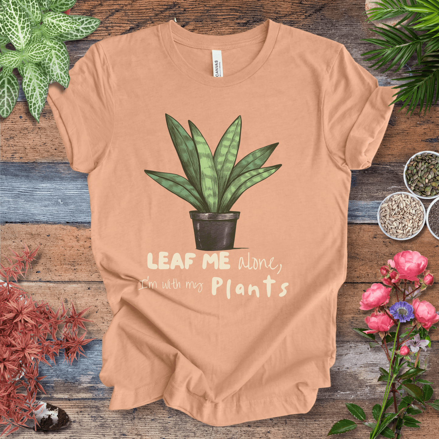 Printify T-Shirt Heather Peach / S "Leaf Me Alone" Funny Snake Plant Lover T-Shirt