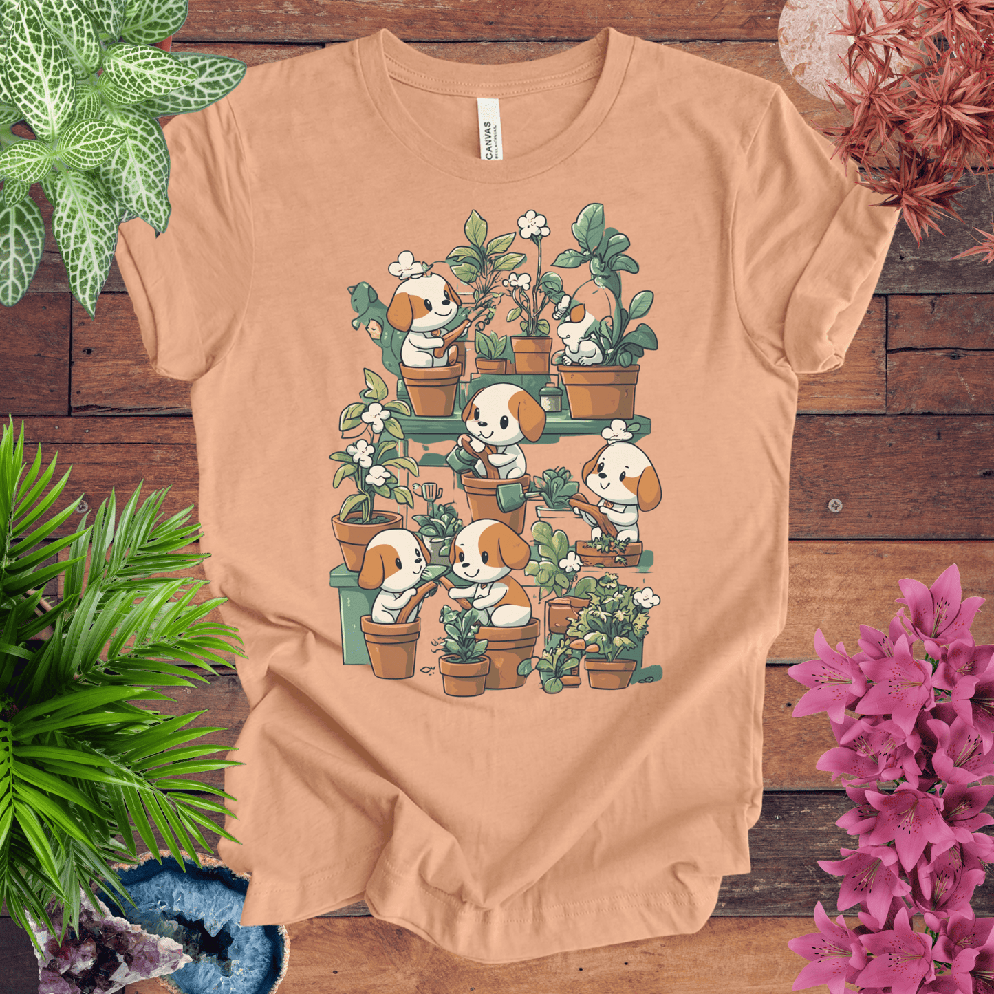 Printify T-Shirt Heather Peach / S Puppy Garden Gathering T-Shirt