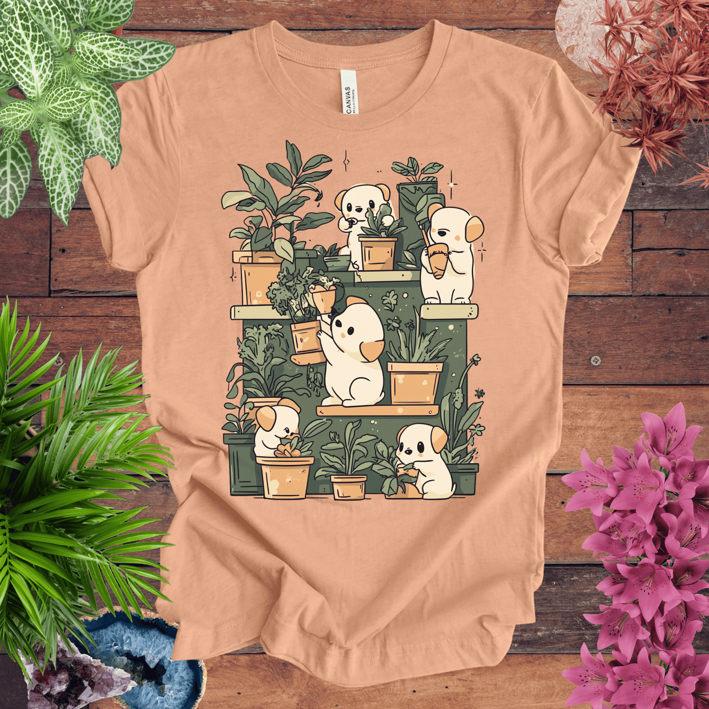 Printify T-Shirt Heather Peach / S Puppy Gardeners - Potting Party T-Shirt