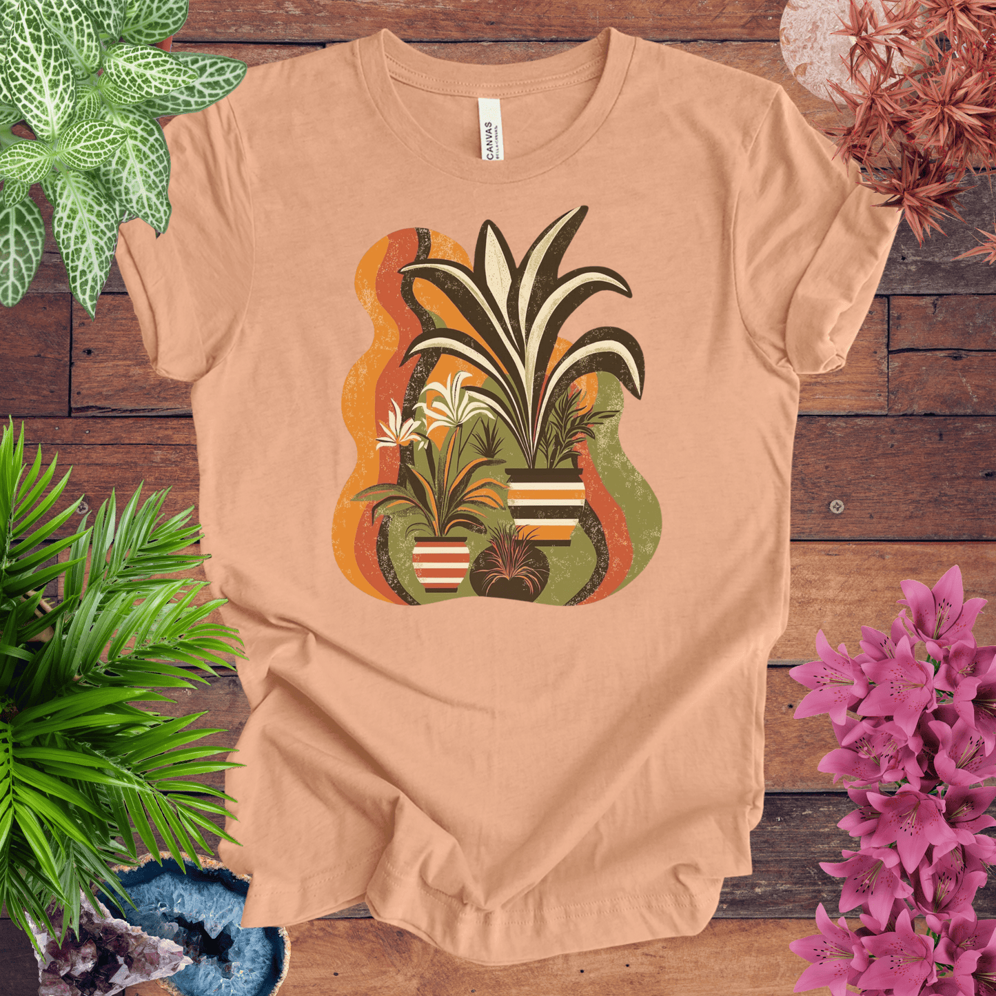 Printify T-Shirt Heather Peach / S Retro Tropical Plant Waves T-Shirt
