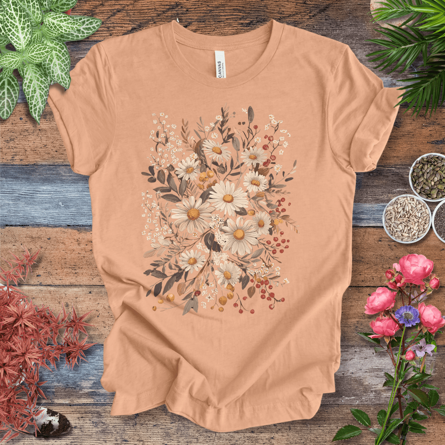 Printify T-Shirt Heather Peach / S Rustic Daisy Bouquet Vintage T-Shirt