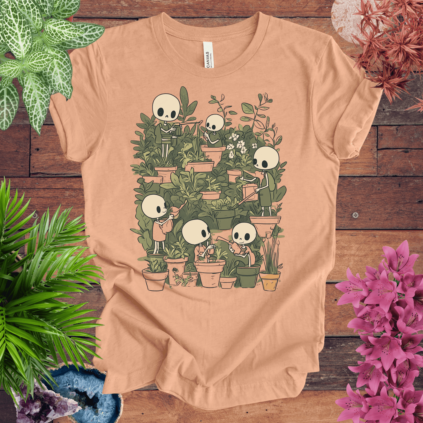 Printify T-Shirt Heather Peach / S Skeleton Gardener - Eternal Green Thumb T-Shirt