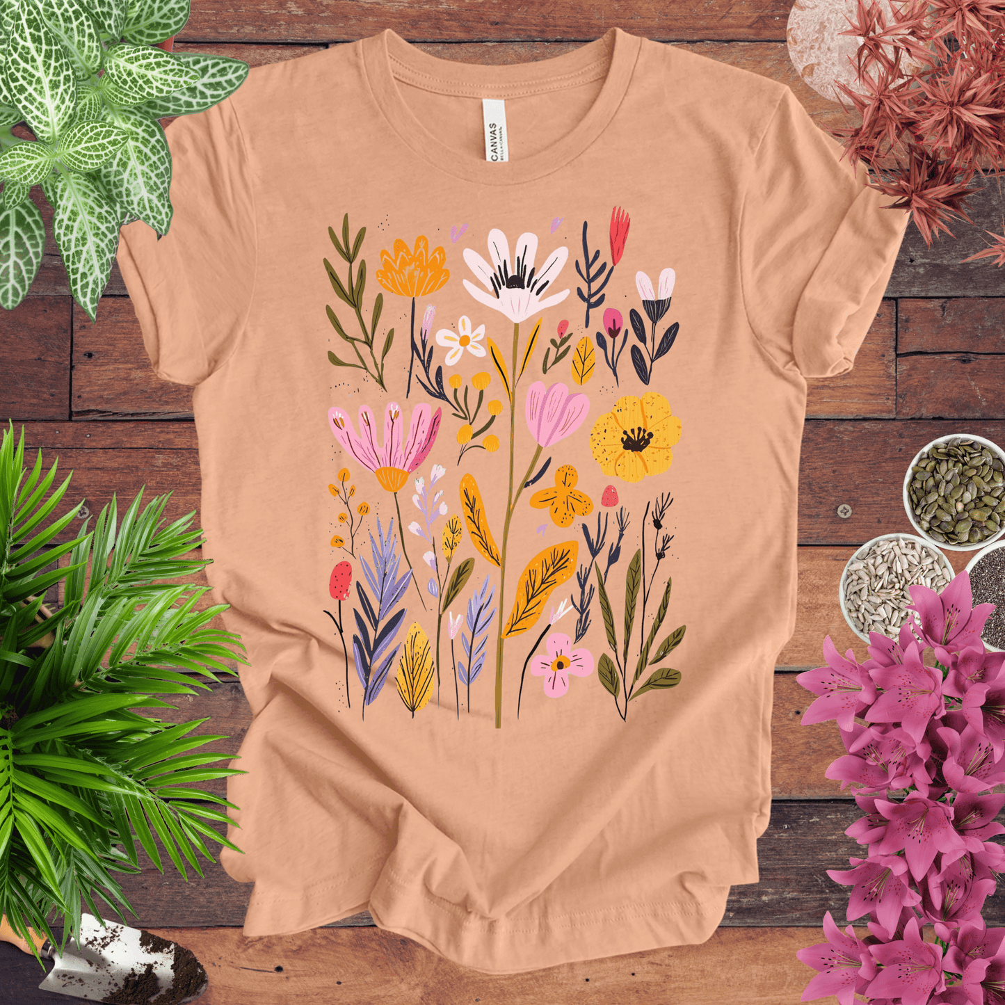 Printify T-Shirt Heather Peach / S Whimsical Floral Bouquet T-Shirt