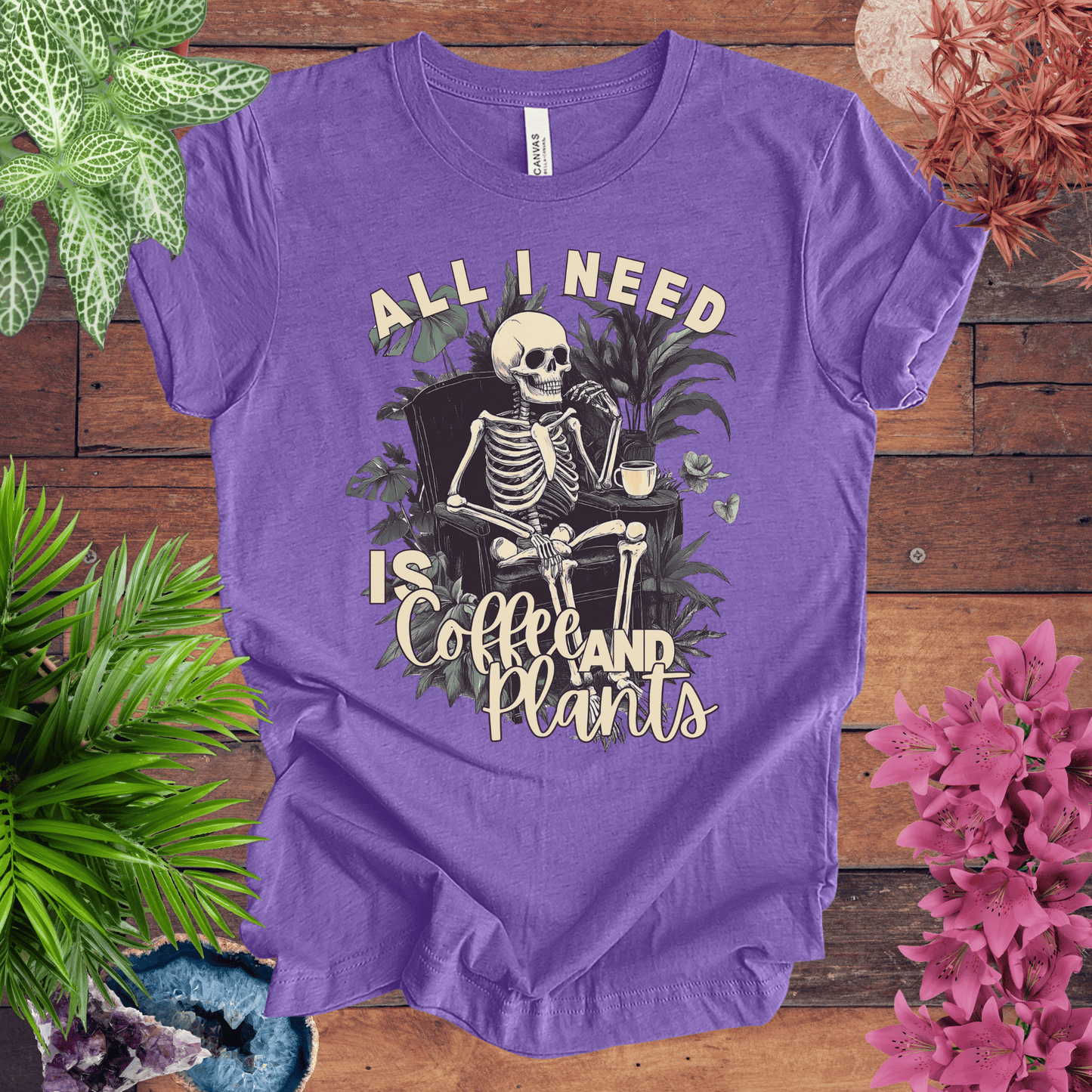 Printify T-Shirt Heather Team Purple / S All I Need Is Coffee and Plants T-Shirt