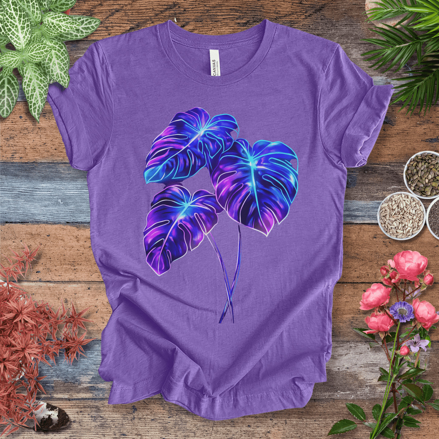 Printify T-Shirt Heather Team Purple / S Bioluminescent Monstera Jungle Plant Lover Aesthetic T-Shirt