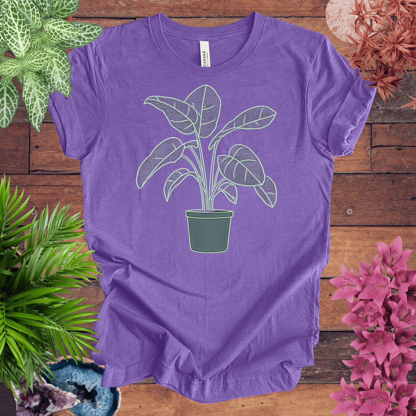 Printify T-Shirt Heather Team Purple / S Bird of Paradise Plant Outline T-Shirt