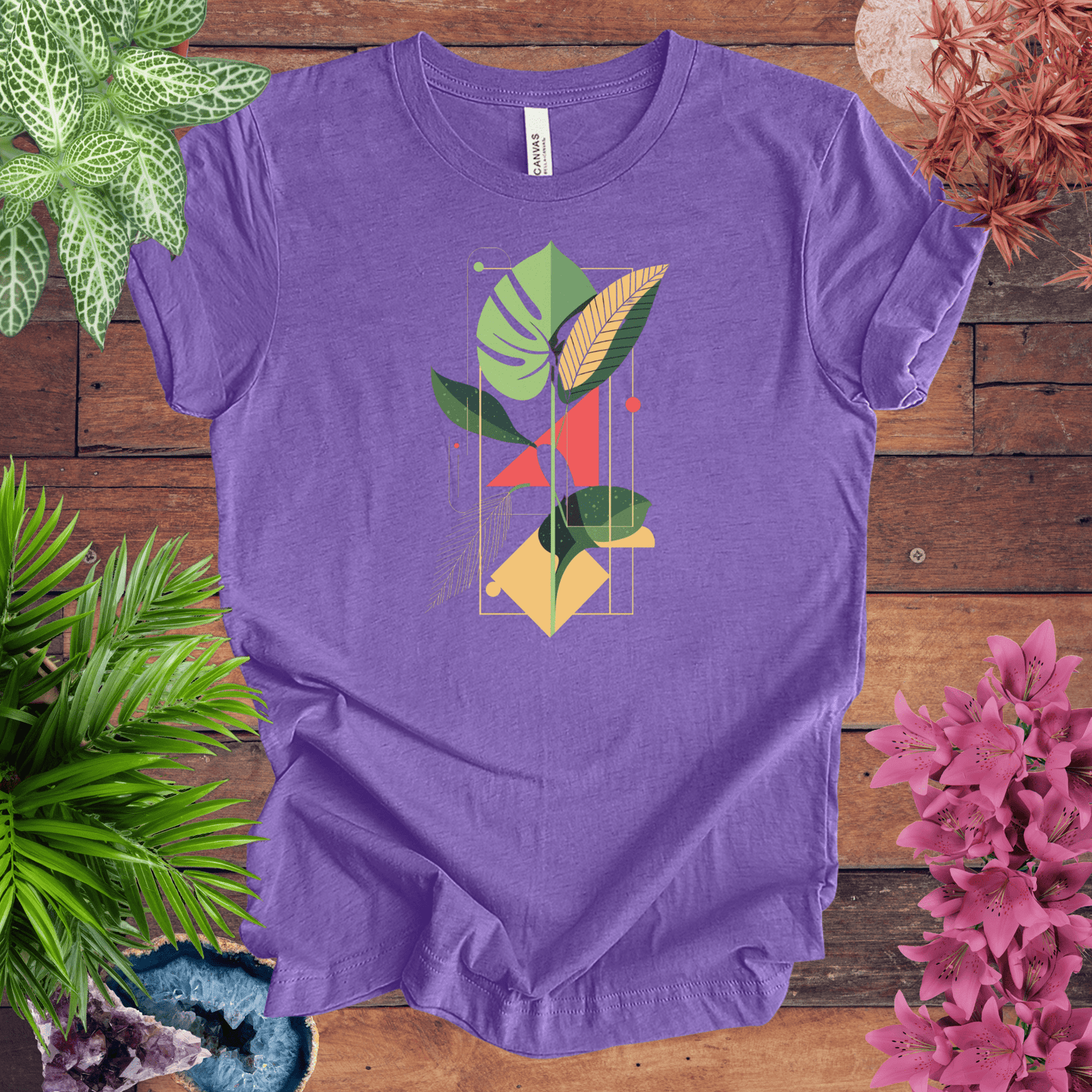 Printify T-Shirt Heather Team Purple / S Botanical Houseplant Retro T-Shirt