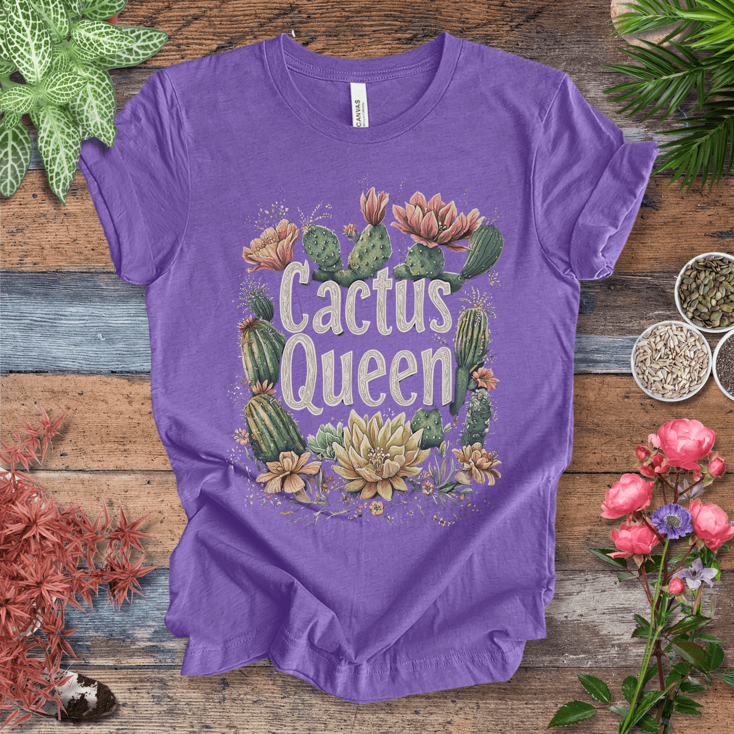 Printify T-Shirt Heather Team Purple / S Cactus Queen Floral T-Shirt