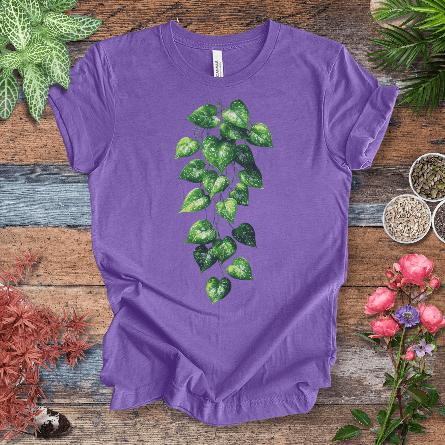 Printify T-Shirt Heather Team Purple / S Cascading Ivy Leaf T-Shirt