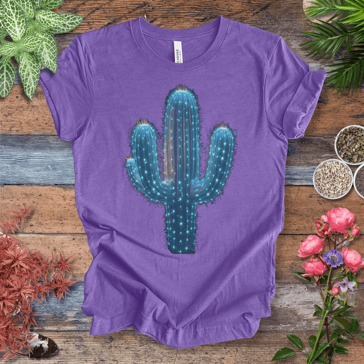 Printify T-Shirt Heather Team Purple / S Cosmic Cactus Glow T-Shirt