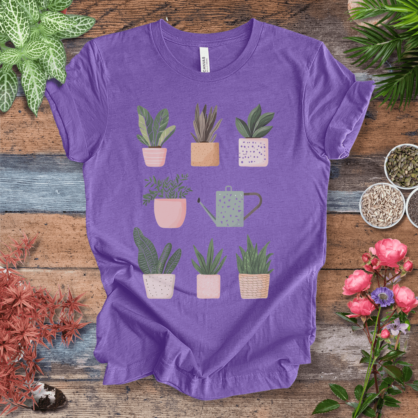 Printify T-Shirt Heather Team Purple / S Cute Potted Plant Collection Minimalist T-Shirt