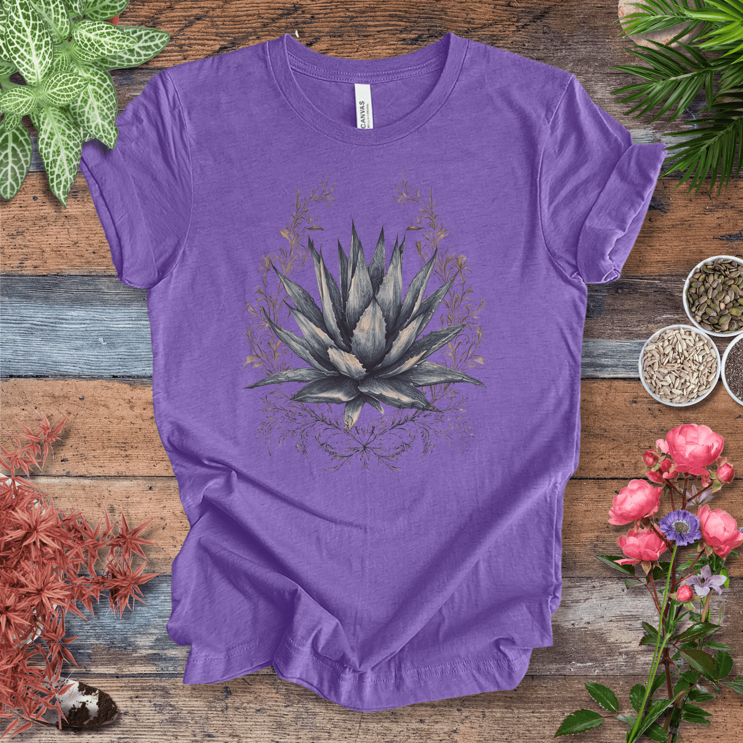 Printify T-Shirt Heather Team Purple / S Elegant Agave Frame T-Shirt