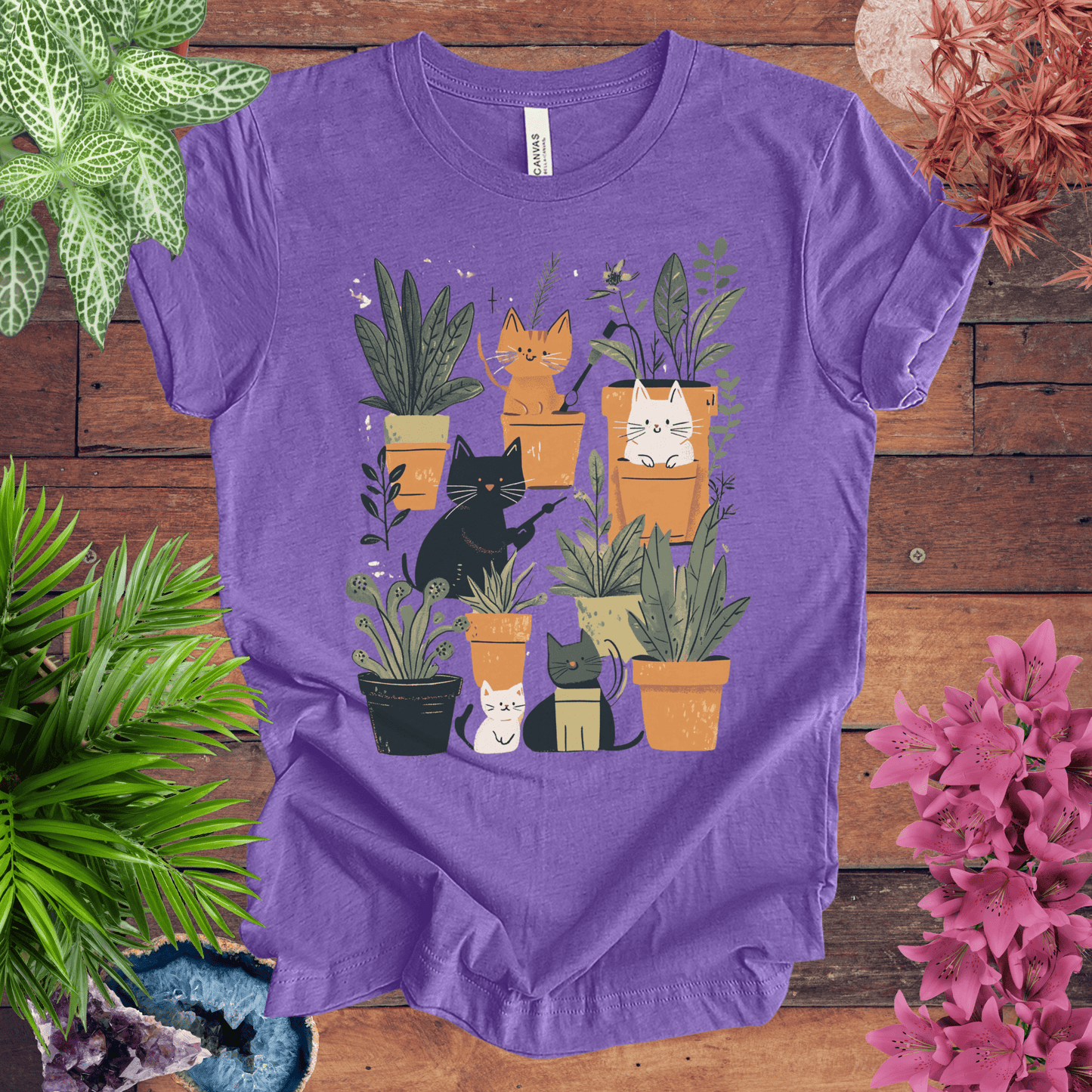 Printify T-Shirt Heather Team Purple / S Feline Green Thumb T-Shirt