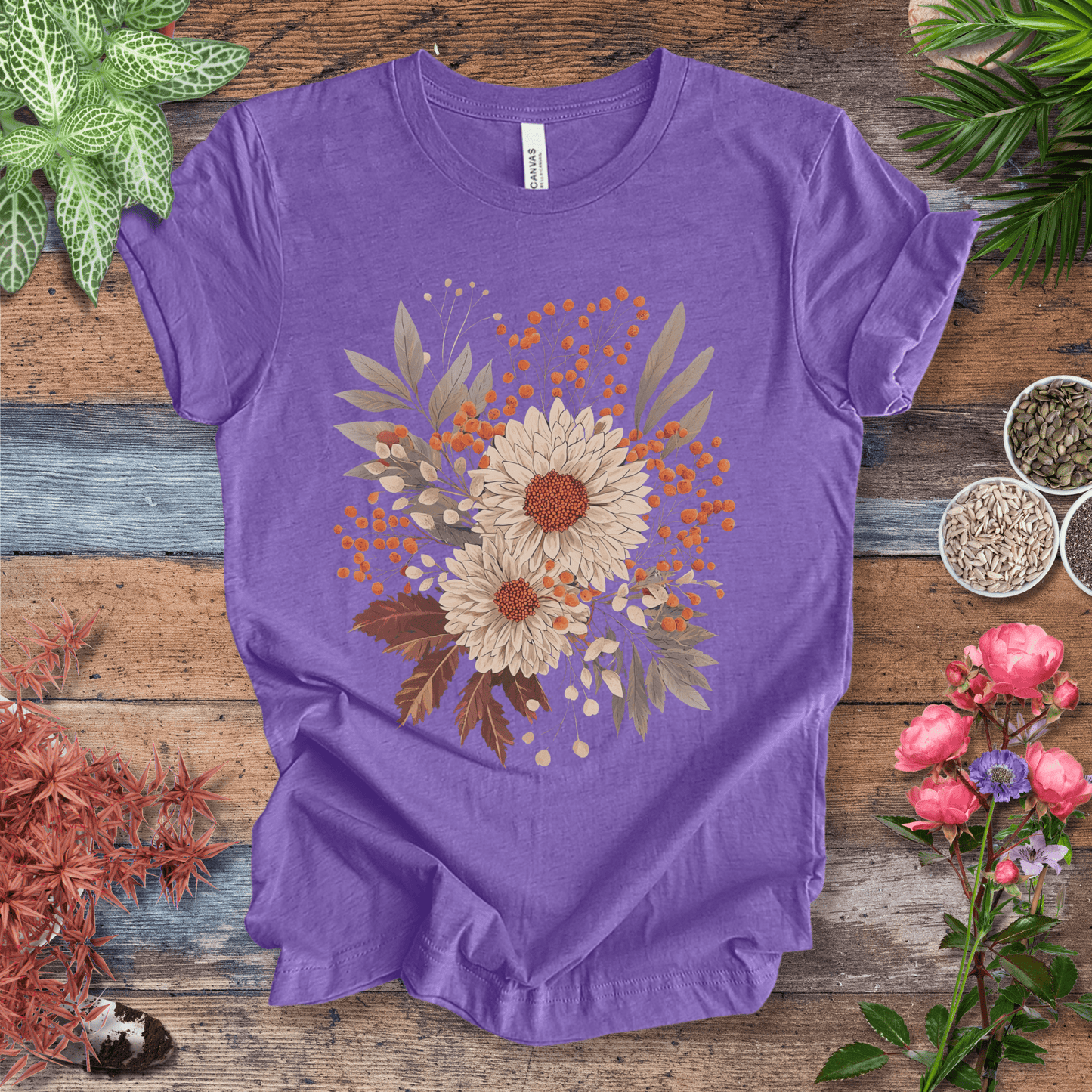 Printify T-Shirt Heather Team Purple / S Garden Blooms Floral T-Shirt
