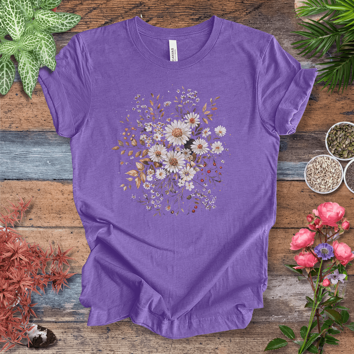 Printify T-Shirt Heather Team Purple / S Golden Harvest Daisy Floral T-Shirt