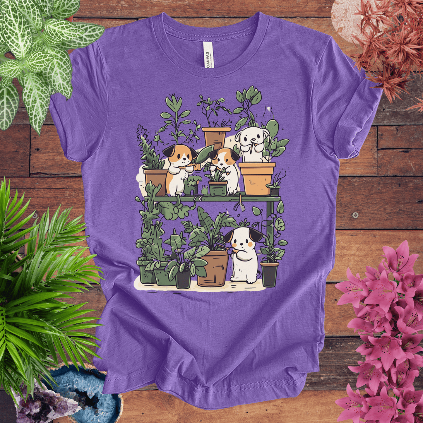 Printify T-Shirt Heather Team Purple / S Green Paws - Puppy Plant Care T-Shirt