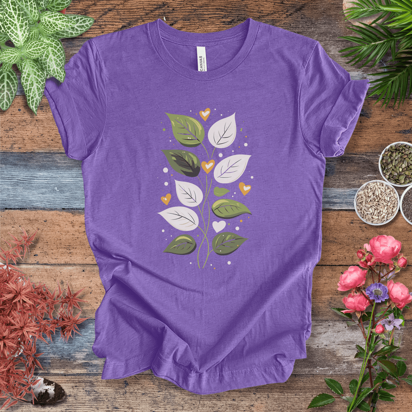 Printify T-Shirt Heather Team Purple / S Heartfelt Greenery T-Shirt