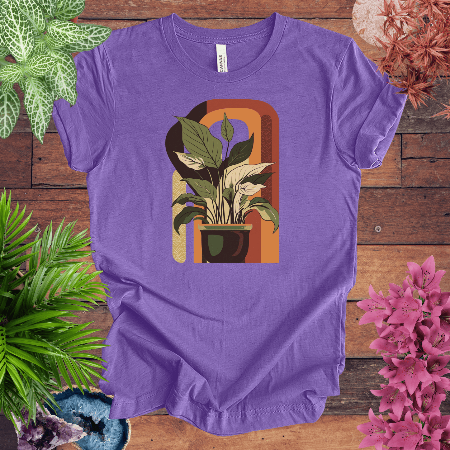 Printify T-Shirt Heather Team Purple / S Houseplants Retro Waves T-Shirt