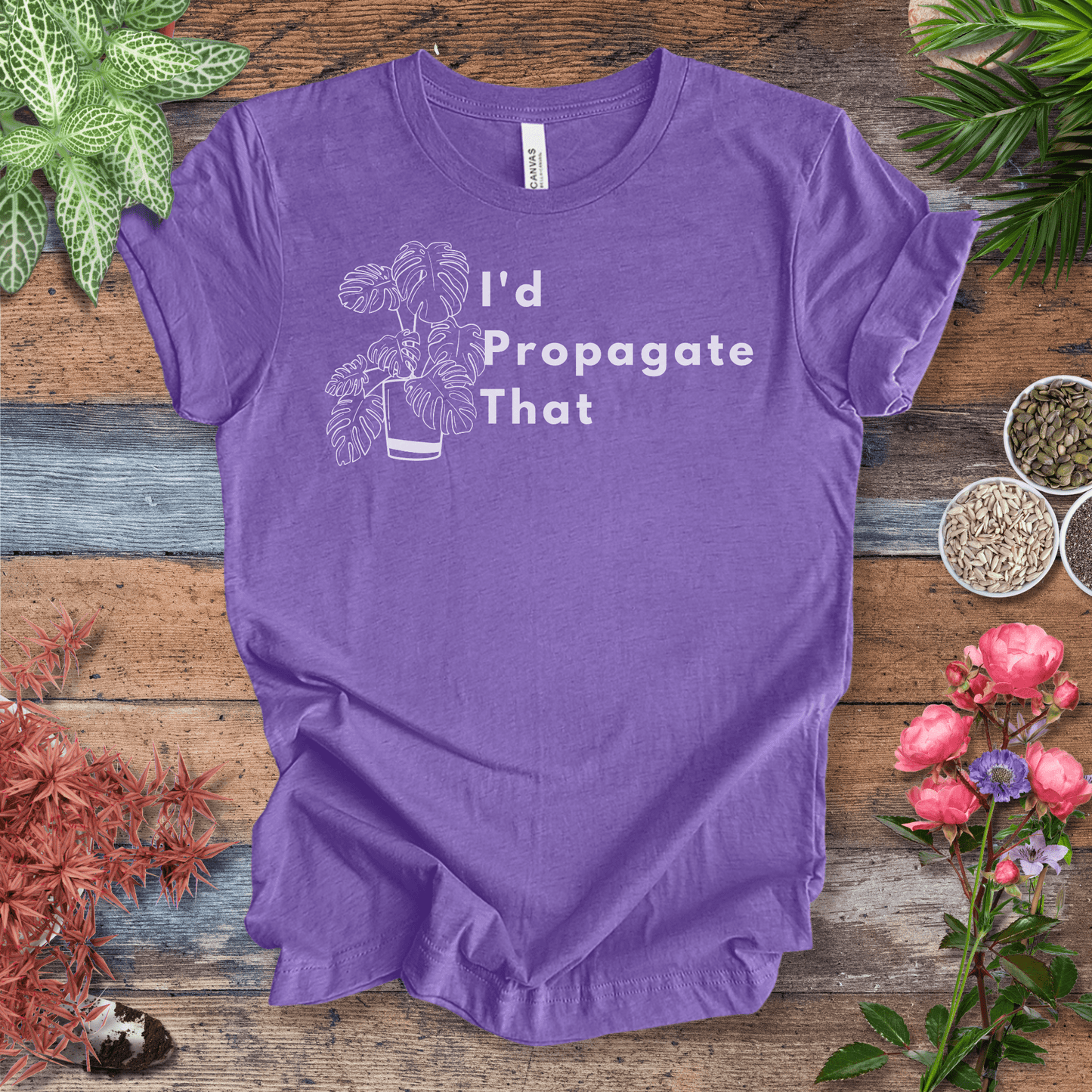 Printify T-Shirt Heather Team Purple / S I’d Propagate That – Monstera Edition | Bold Plant Lover Tee