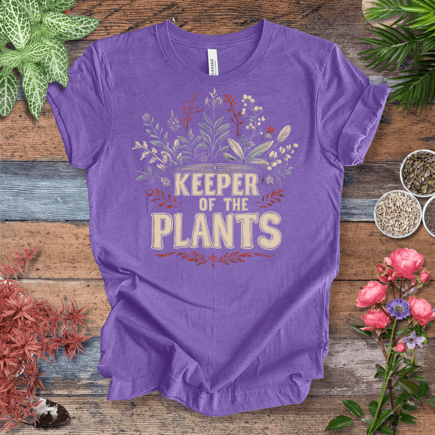 Printify T-Shirt Heather Team Purple / S Keeper of the Plants – Vintage Floral Edition | Eco-Friendly Tee