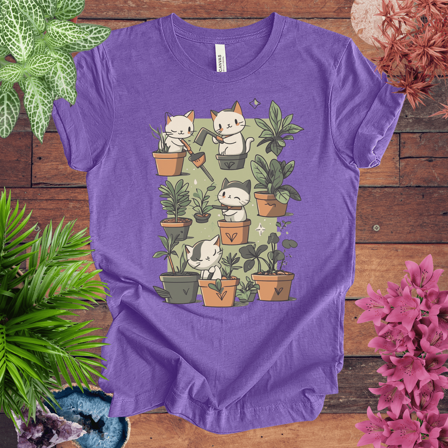 Printify T-Shirt Heather Team Purple / S Kittens in the Garden T-Shirt