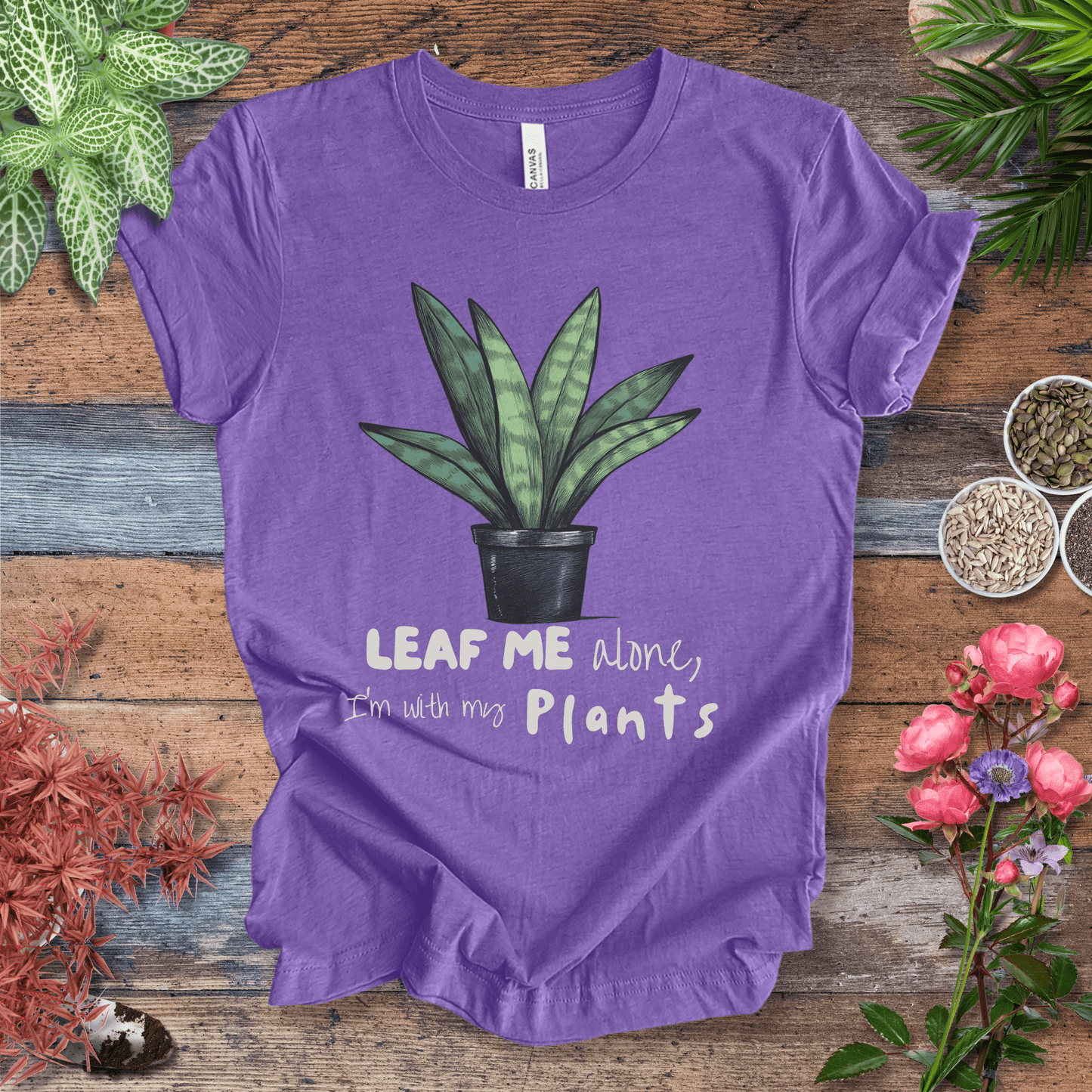 Printify T-Shirt Heather Team Purple / S "Leaf Me Alone" Funny Snake Plant Lover T-Shirt
