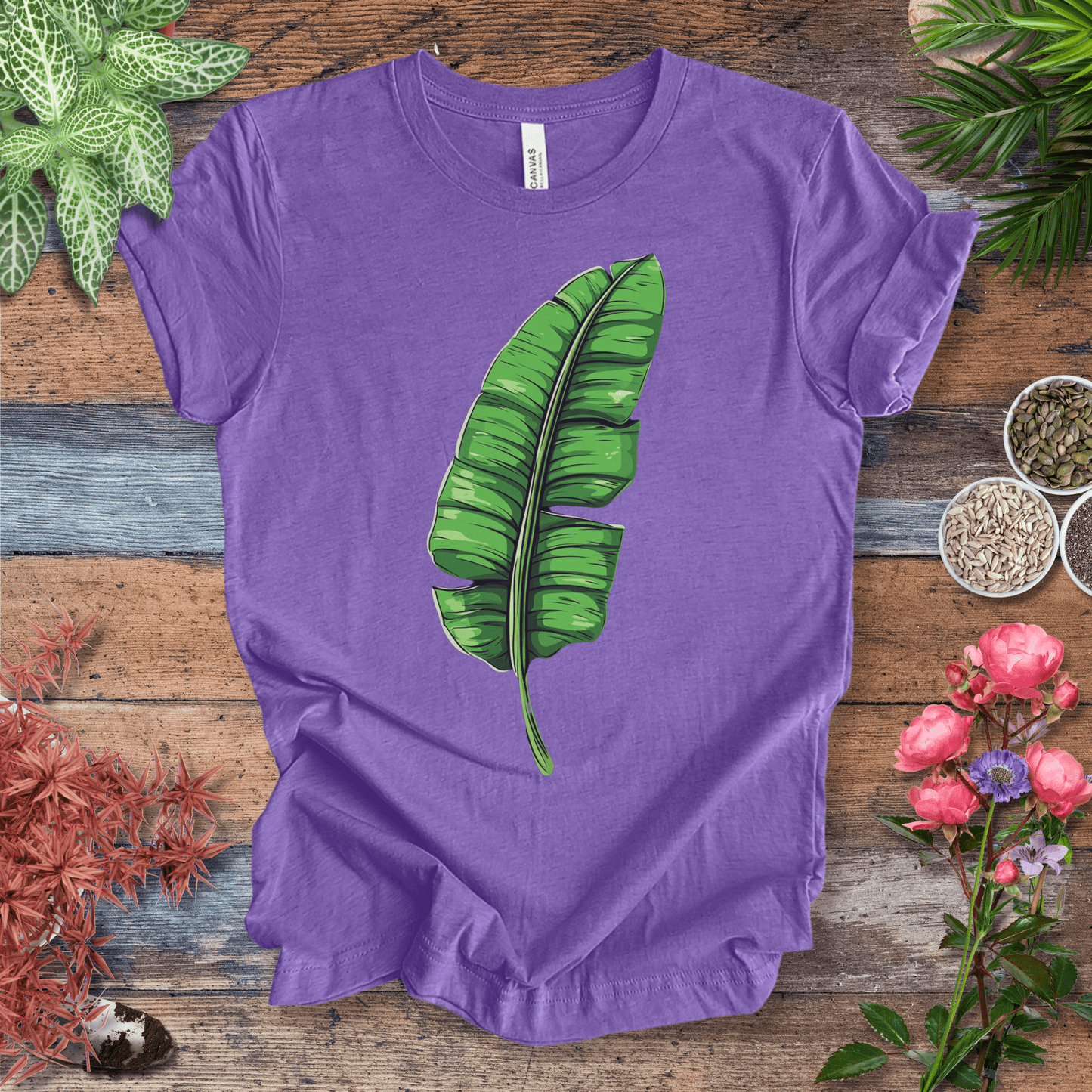 Printify T-Shirt Heather Team Purple / S Minimalist Banana Leaf T-Shirt