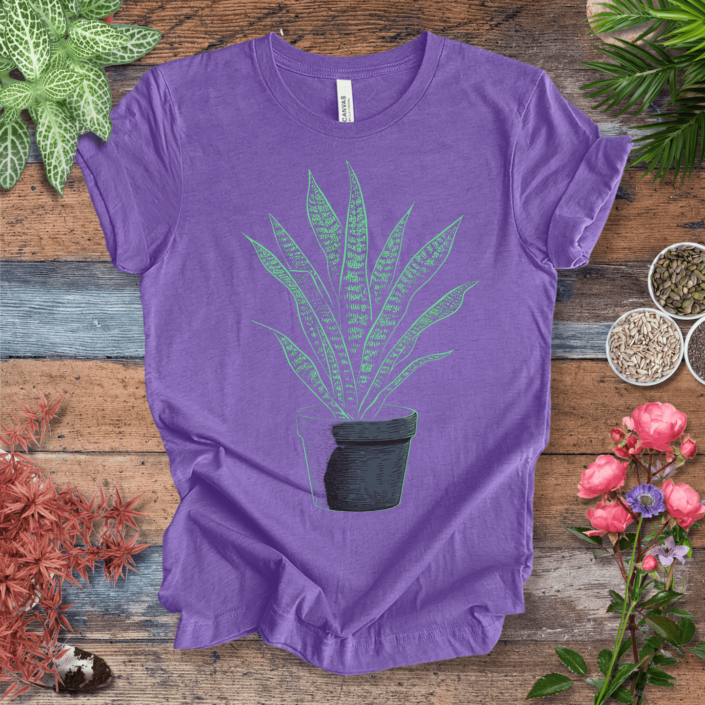 Printify T-Shirt Heather Team Purple / S Minimalist Snake Plant Glow T-Shirt