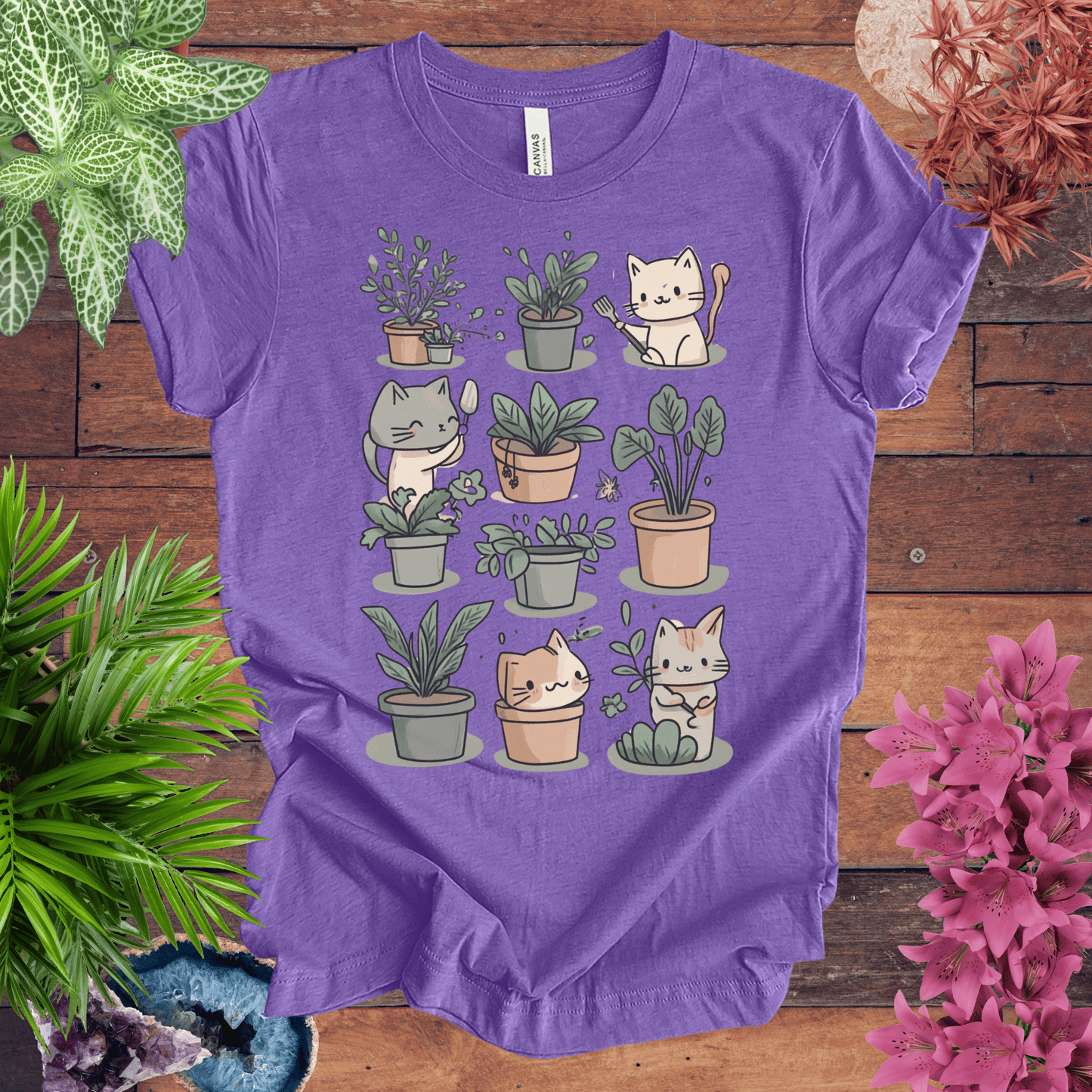 Printify T-Shirt Heather Team Purple / S Mischievous Kitties Garden Helpers T-Shirt
