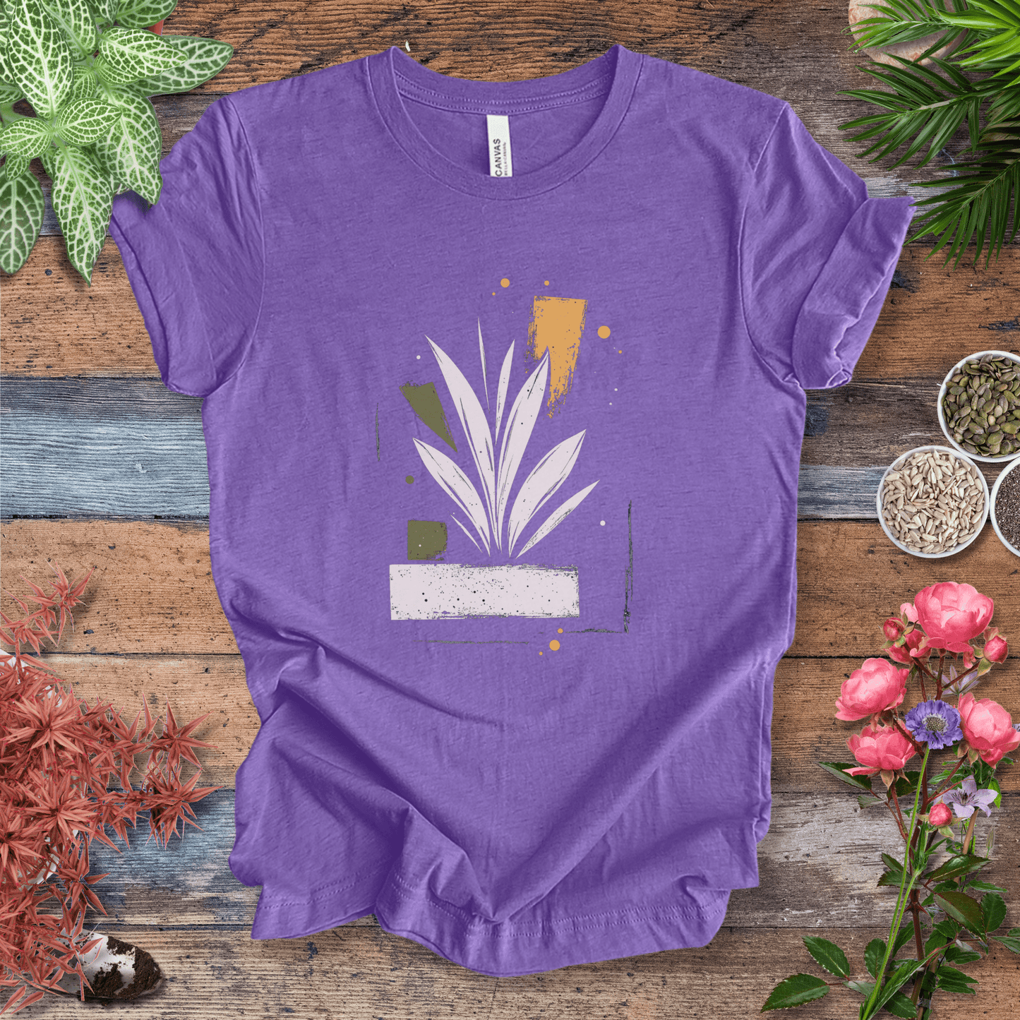 Printify T-Shirt Heather Team Purple / S Modern Botanical Art T-Shirt