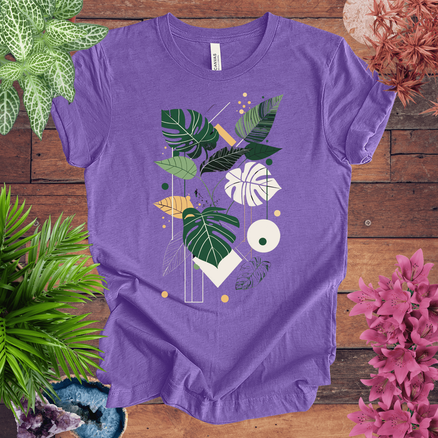 Printify T-Shirt Heather Team Purple / S Modern Botanical Monstera Deliciosa Houseplant T-Shirt