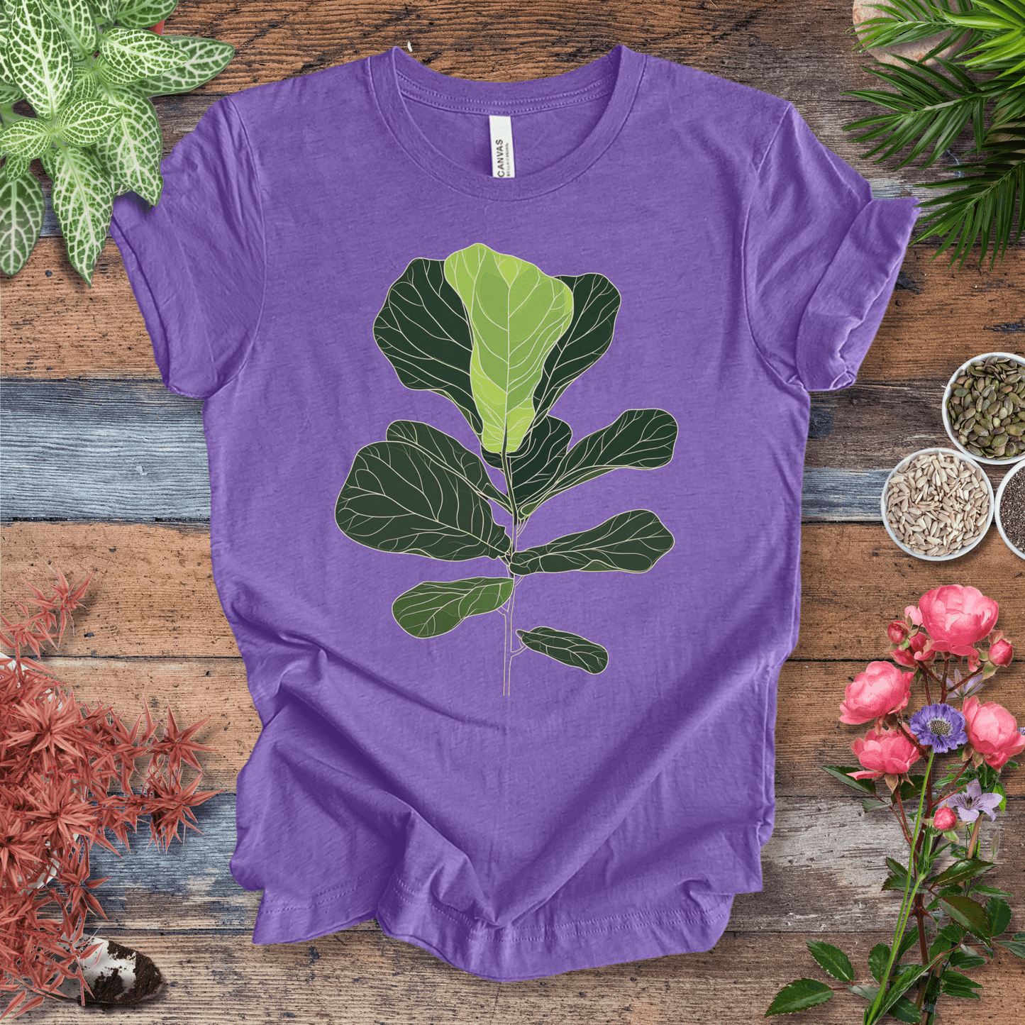 Printify T-Shirt Heather Team Purple / S Modern Minimalist Fiddle Leaf T-Shirt