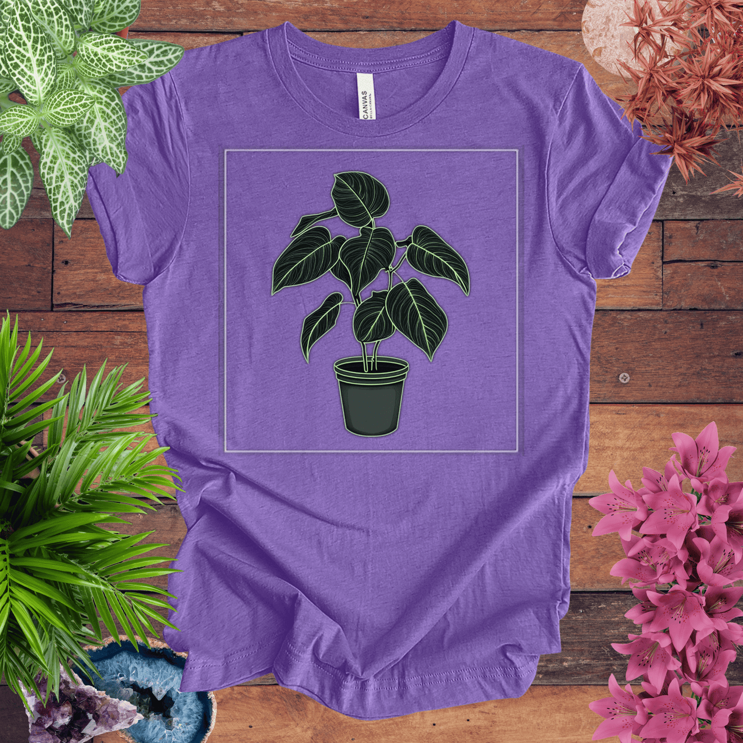 Printify T-Shirt Heather Team Purple / S Monstera Plant Outline T-Shirt