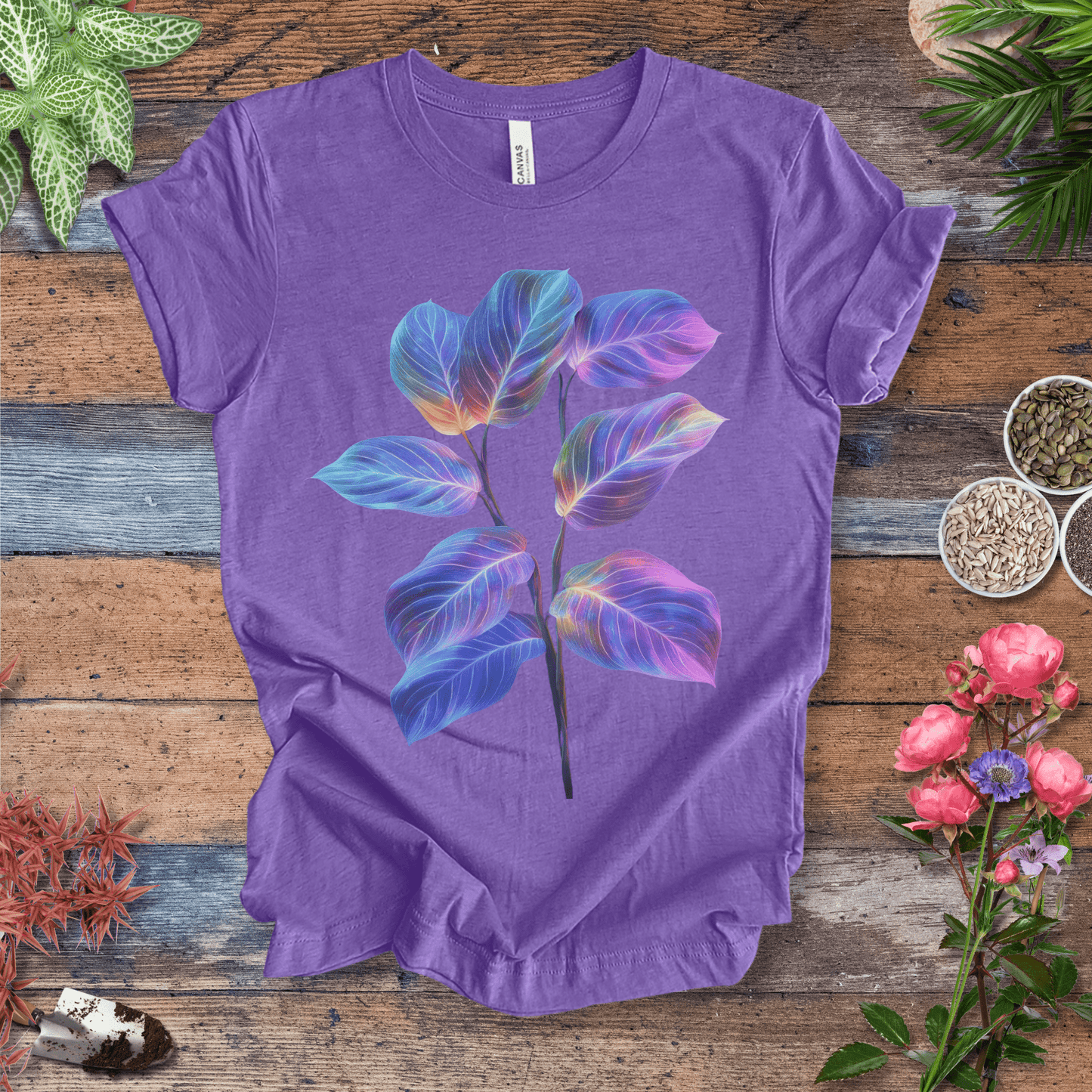 Printify T-Shirt Heather Team Purple / S Neon Glow Calathea plant T-Shirt