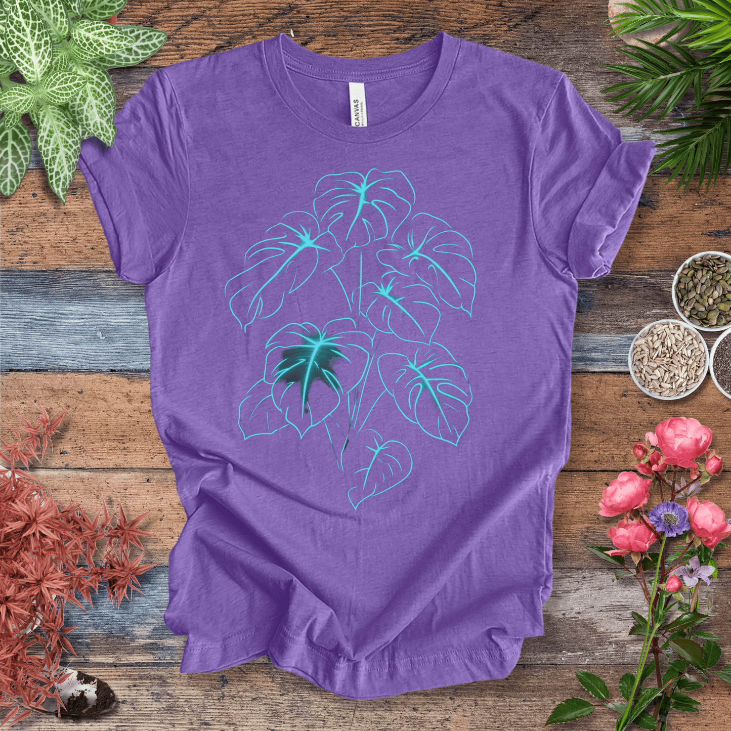 Printify T-Shirt Heather Team Purple / S Neon Jungle Monstera Leaves Glow in the Dark T-Shirt