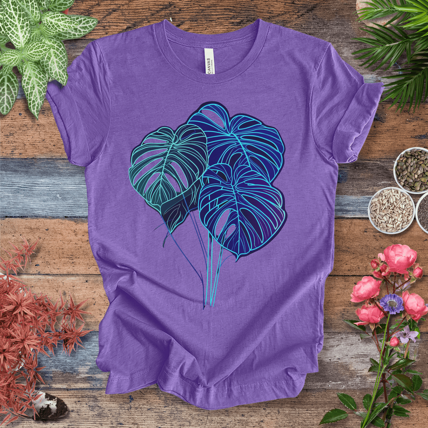 Printify T-Shirt Heather Team Purple / S Neon Monstera Leaf Glow in the Dark Botanical T-Shirt