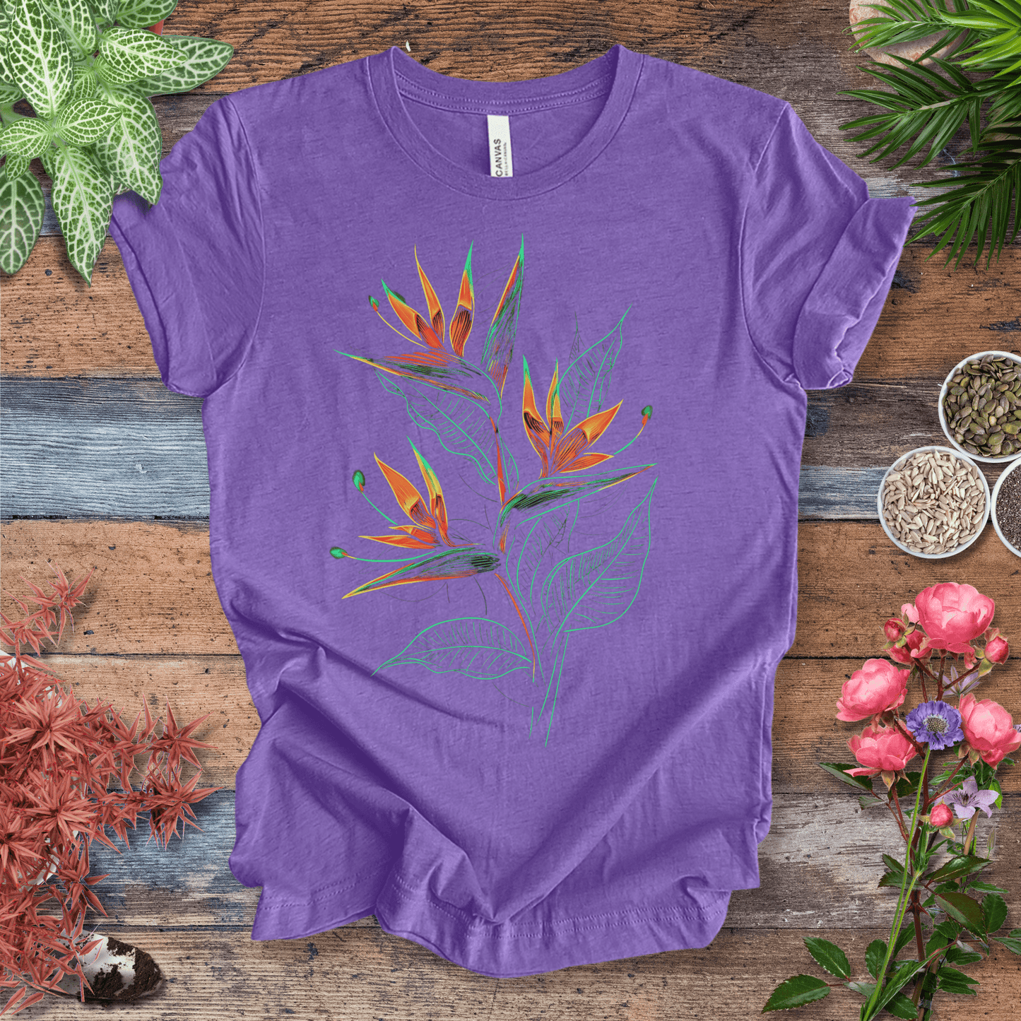 Printify T-Shirt Heather Team Purple / S Neon Paradise Bird of Paradise T-Shirt